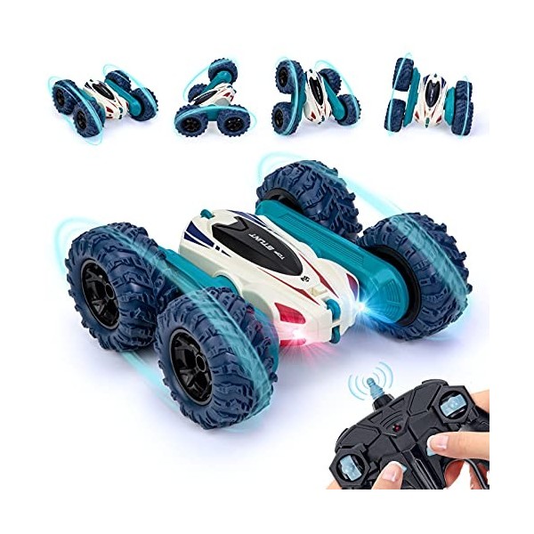 Thedttoy RC Voiture Telecommandé Tout-Terrain pour Garçons Filles, 4WD 360°Rotation Stunt Car Offroad RC Véhicule avec LED, 2