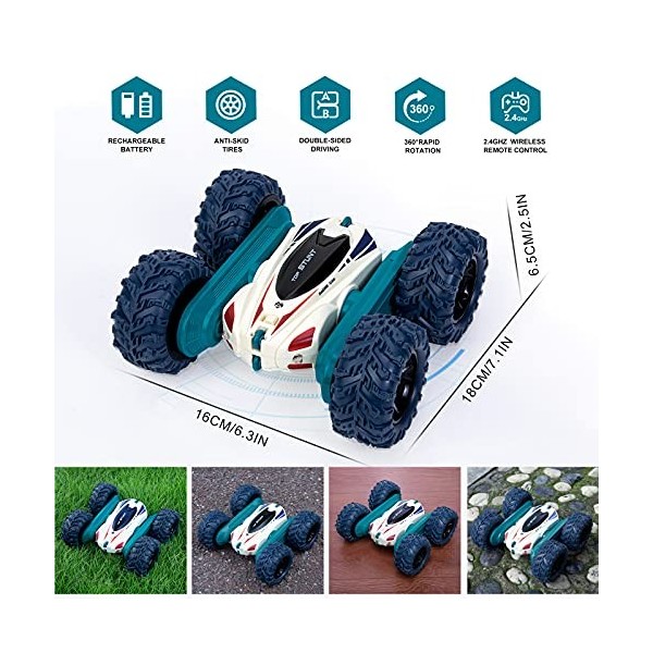Thedttoy RC Voiture Telecommandé Tout-Terrain pour Garçons Filles, 4WD 360°Rotation Stunt Car Offroad RC Véhicule avec LED, 2