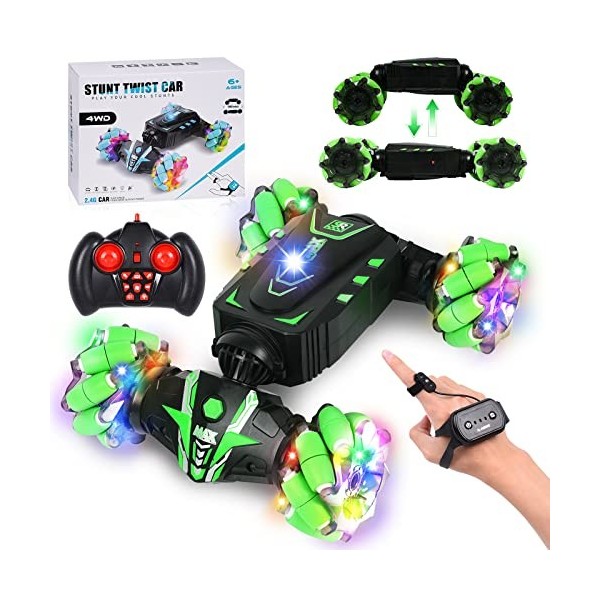 FORMIZON Voiture Télécommandée avec Commande Gestuelle, 2.4GHz Voiture Radiocommandee avec LED 4WD, 360° Rotation RC Auto Stu