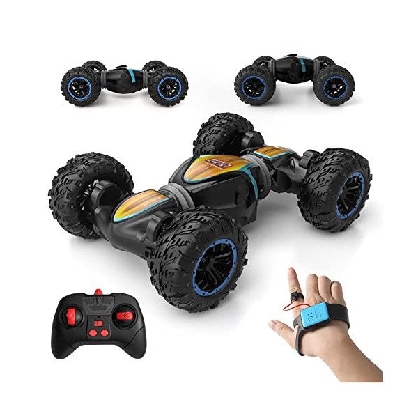 GX&XD Voiture Telecommandee vec Bracelet, 4WD 360°Rotation Stunt Car Offroad RC Véhicule avec Lumières LED et Musique, 2.4GHz