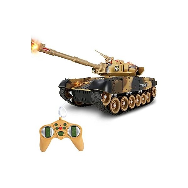 PCARM Voiture télécommandée, 13 pouces RC Fighting Battle Tank qui tire, Rechargeable Enfants Radio RC Tank Son et Lumière, T