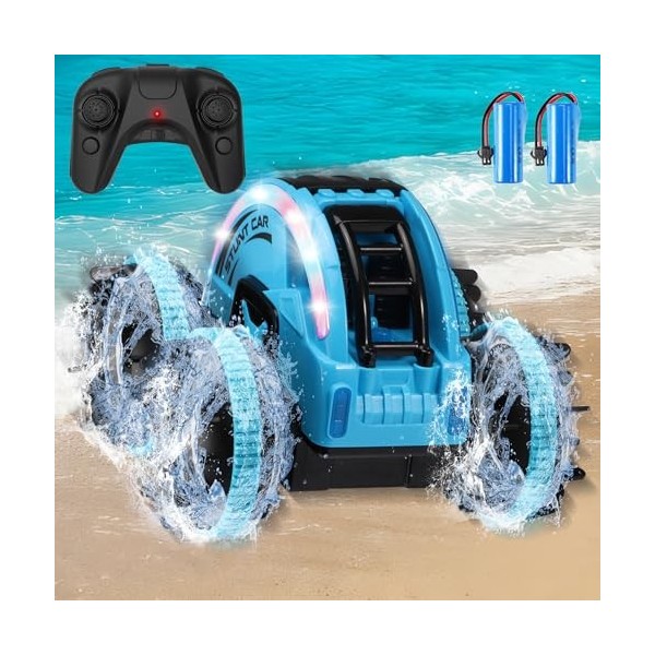 POENOEN Amphibie Voiture Télécommandée pour Enfants de 3 à 15 Ans, Lumineuses Cascade RC Car pour Garçons et Filles, Etanches