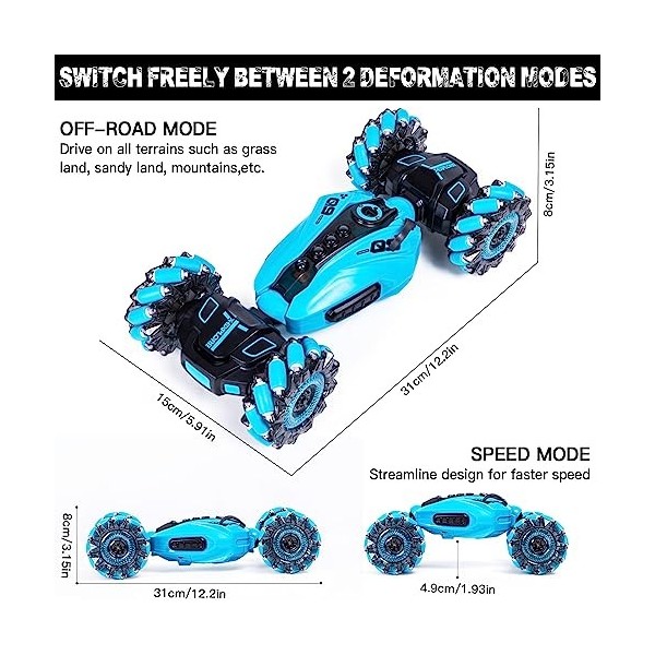 Highttoy Voiture Télécommandée Enfant, 4x4 Voiture Telecommandé Tout Terrain Rotation à 360° Voiture Radiocommandé Contrôle G