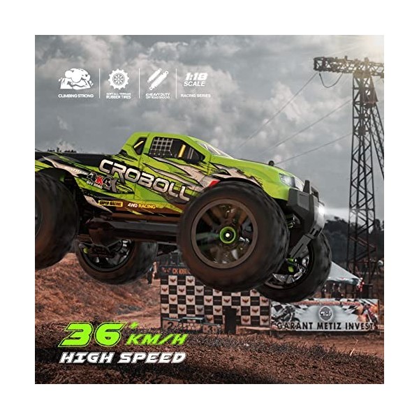 CROBOLL 1:18 Remote Control car for Kids Adults,36 KPH High Speed Monster Trucks 4x4 Off-Road Hobby Fast RC Car,2.4GHz 4WD Al
