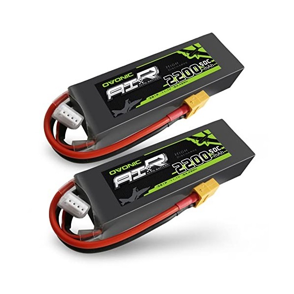 OVONIC Lipo Batterie 3s 11.1V 2200mAh 50C avec XT60 pour RC Evader BX Voiture RC Camion RC Truggy RC Avion UAV Drone FPV 2 P