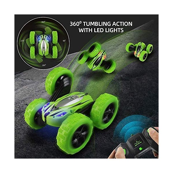 yidenguk RC Voiture Télécommandée, 4WD Stunt Car Radiocommandée 360° Rotation avec lumières LED, 2,4 GHz Véhicule Télécommand