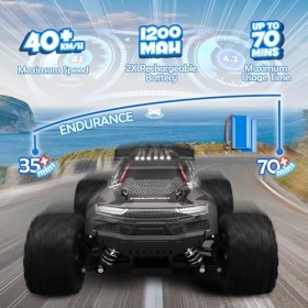 Kizeefun Voiture Télécommandée Tout Terrain Enfant Adulte - 2,4 GHz 4WD Voiture RC Buggy Radiocommandée avec Lumières 1:18, V