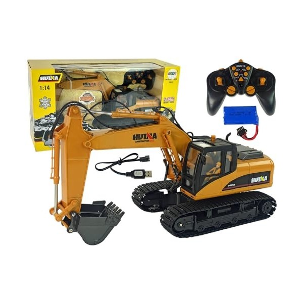 Lean Toys Excavatrice Radiocommandée avec télécommande lumières sons et batterie rechargeable tracteur bulldozer chenilles tr