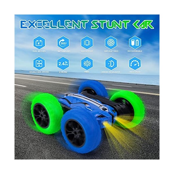 Voiture télécommandée pour enfants rechargeable avec lumière et musique  360rotating Stunt Car