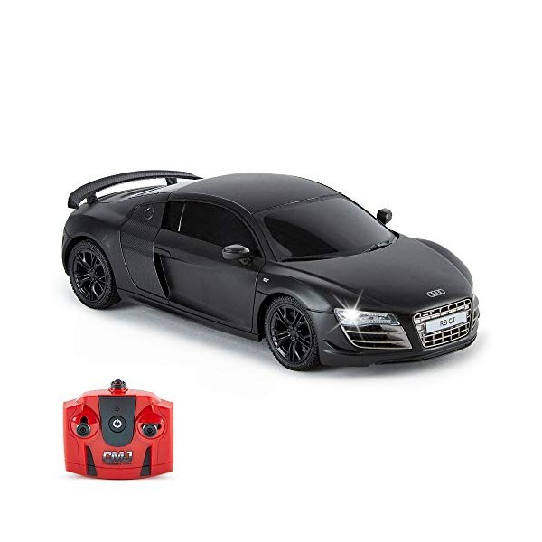 CMJ RC Cars Télécommande Supercar Gamme Lumières LED, 2.4GHZ Course 10 Ensemble - Audi R8 GT Noir Mat, 1:24 Scale