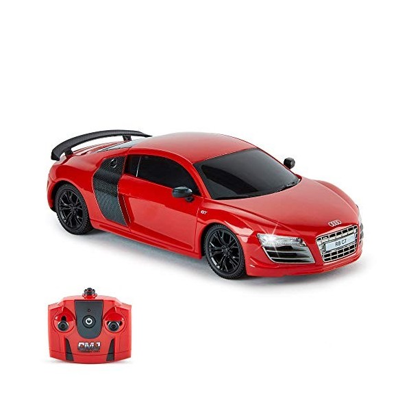 CMJ RC Cars Télécommande Supercar Gamme Lumières LED, 2.4GHZ Course 10 Ensemble - Audi R8 GT Noir Mat, 1:24 Scale