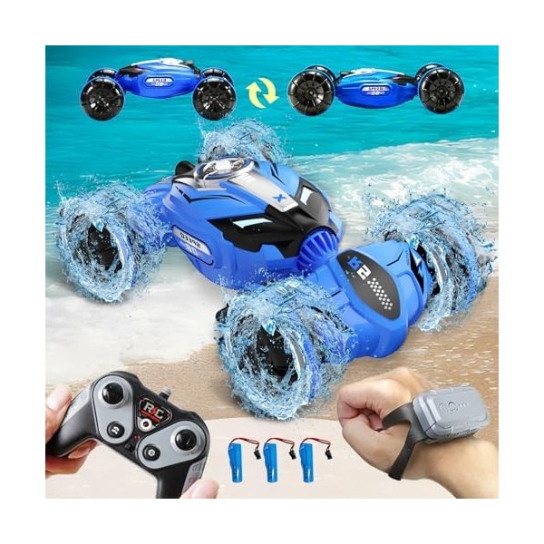 Aucrsozk Enfants Amphibie Télécommandée Voiture Jouet pour 3 4 5 6 7+ Ans, 2.4Ghz 4WD Tout Terrain Telecommande Voiture avec 