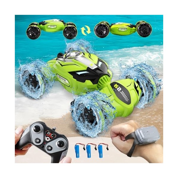 Aucrsozk Enfants Amphibie Télécommandée Voiture Jouet pour 3 4 5 6 7+ Ans, 2.4Ghz 4WD Tout Terrain Telecommande Voiture avec 