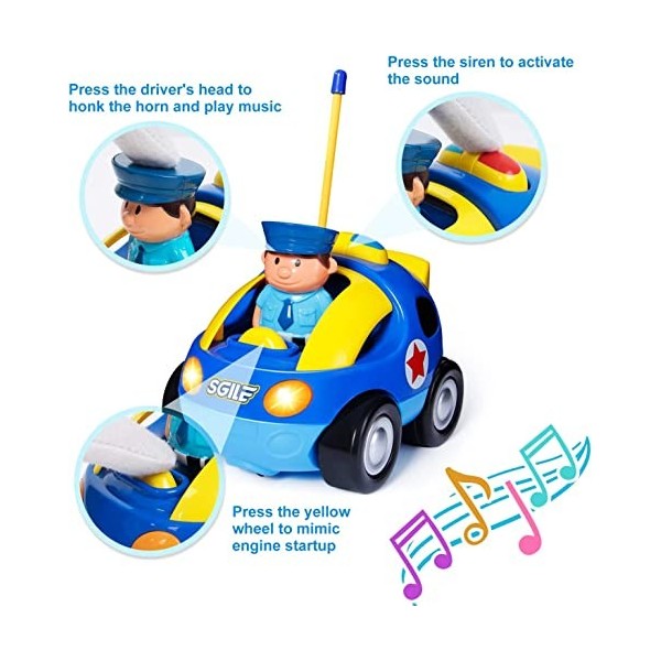 SGILE Voiture Télécommandée pour Les Tout-Petits, Voiture de Police Cartoon avec Son et Éclairage, Jouet Cadeau pour 3 Ans Ga