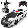 Baztoy Voiture Télécommandée - 2 en 1 Robot Jouets Transformable RC 2.4GHz Voiture Police Radiocommande avec 360°Rotation Rec