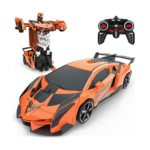 Baztoy Voiture Télécommandée - 2 en 1 Robot Jouets Transformable RC 2.4GHz Voiture Police Radiocommande avec 360°Rotation Rec