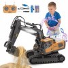 Daioller Télécommande Excavateur Jouets pour Enfants,Rechargeable RC Pelleteuse avec Pelle Métallique,Véhicules de Constructi