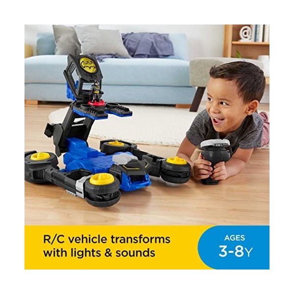 Imaginext DC Super Friends Batmobile transformable avec lanceur de disques, sons et lumières, jouet pour enfant dès 3 ans