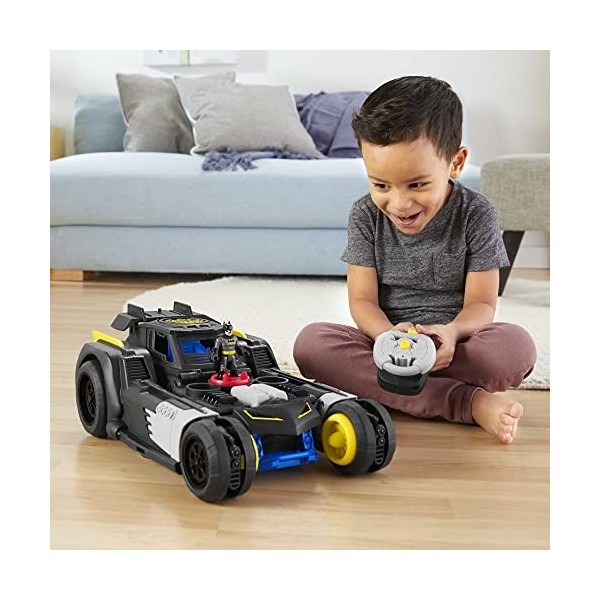 Fisher-Price Imaginext DC Super Friend, Batmobile Télécommandée Transformable, avec effets lumineux et sonores, 4 disques pro