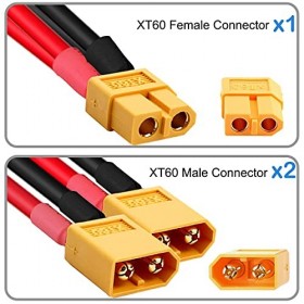 Xiatiaosann Connecteur XT60 Câble parallèle XT60, 2 mâle à 1 prise femelle extension Y câble répartiteur pour RC Multicopter 