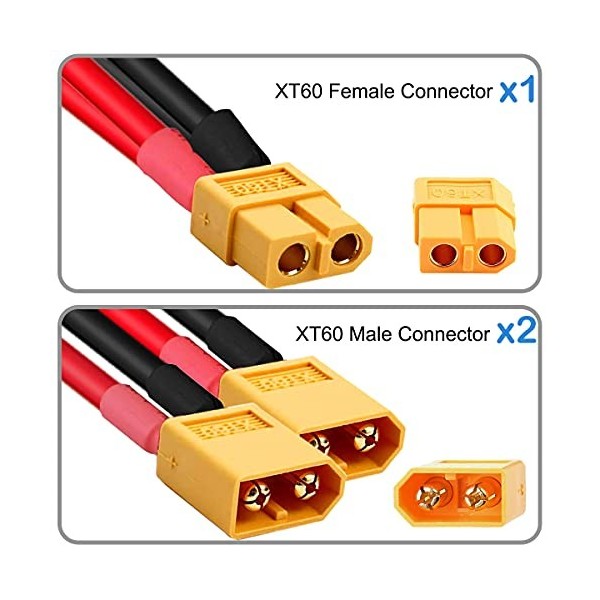 Xiatiaosann Connecteur XT60 Câble parallèle XT60, 2 mâle à 1 prise femelle extension Y câble répartiteur pour RC Multicopter 