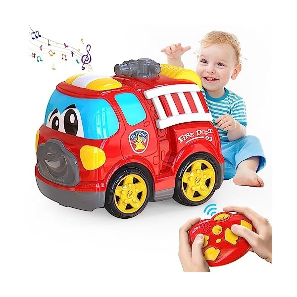 JOLLY FUN Voiture télécommandée pour garçons de 4 à 7 ans, voitures RC avec lumière et musique, jouet de cascade pour enfants