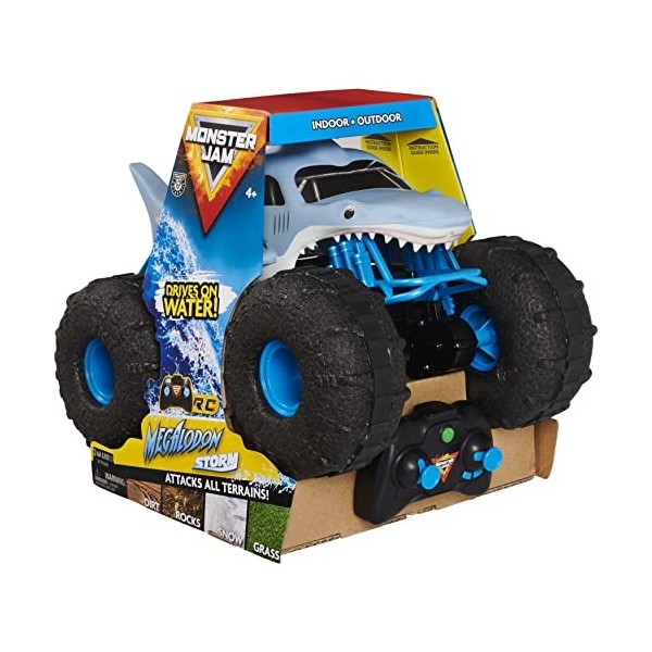 Monster Jam - 6056227 - Jeu Jouet enfant - Megalofdon Storm - Voiture Radiocommandée Monster Jam - Echelle 1:15 Gris