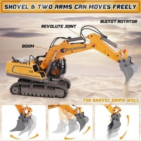 Mingfuxin Excavatrice télécommandée - Véhicules de construction pour enfants - Avec 2 piles rechargeables - Lumières et sons 