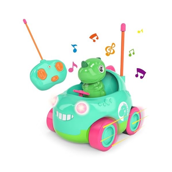 Kizeefun Voiture Télécommandée, Jouet Dinosaure à partir de 2 Ans, Lumières et Musique, Cadeau danniversaire et de Noël Parf