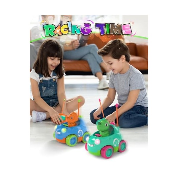 Kizeefun Voiture Télécommandée, Jouet Dinosaure à partir de 2 Ans, Lumières et Musique, Cadeau danniversaire et de Noël Parf