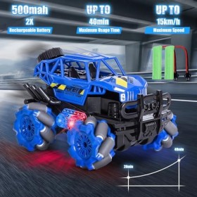 Vubkkty Voiture télécommandée 4WD 2,4 GHz RC Cars avec lumières Rotation à 360 degrés Voiture de cascade Voiture jouet rechar