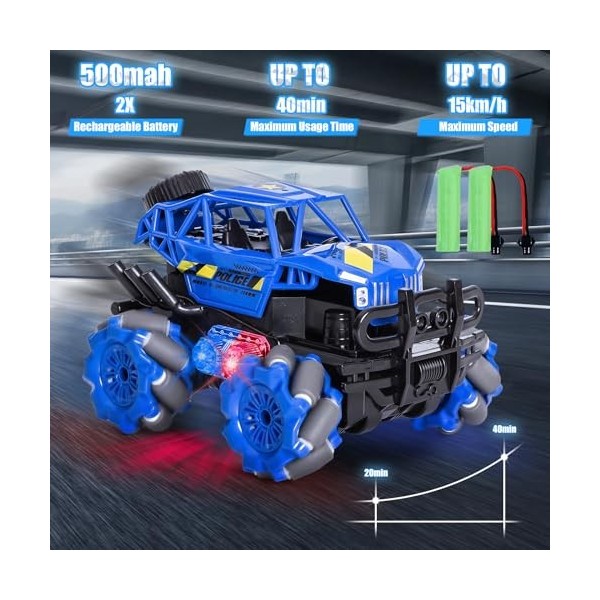 Vubkkty Voiture télécommandée 4WD 2,4 GHz RC Cars avec lumières Rotation à 360 degrés Voiture de cascade Voiture jouet rechar