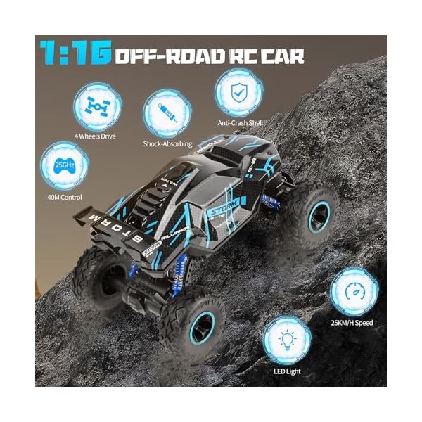 Weinsamkeit Voiture Télécommandée Tout Terrain Drift, 1:16 Voiture  Telecommandé Enfant, Voiture RC Drift avec Lumière LED et Sprays, Cadeaux  Jouets