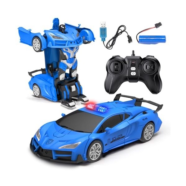 OBEST Voiture Télécommandée Drift Car 2.4GHz One-Click Morphing Robot Jouets, 4WD Haute Vitesse RC Racing avec Cool Light USB