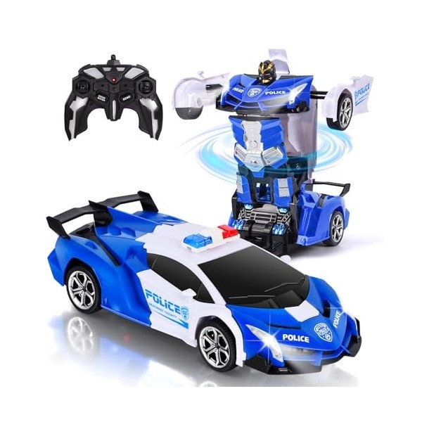 Hereneer 2en1 Voiture télécommandée, 1/18 Voiture RC Cars Jouets avec Télécommode, Lumière, Musique,Chargeur USB, 360° Rotati