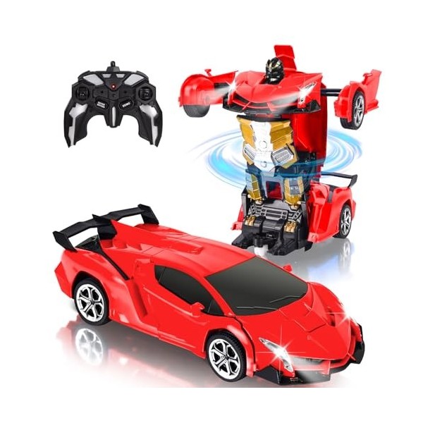 Hereneer 2en1 Voiture télécommandée, 1/18 Voiture RC Cars Jouets avec Télécommode, Lumière, Musique,Chargeur USB, 360° Rotati