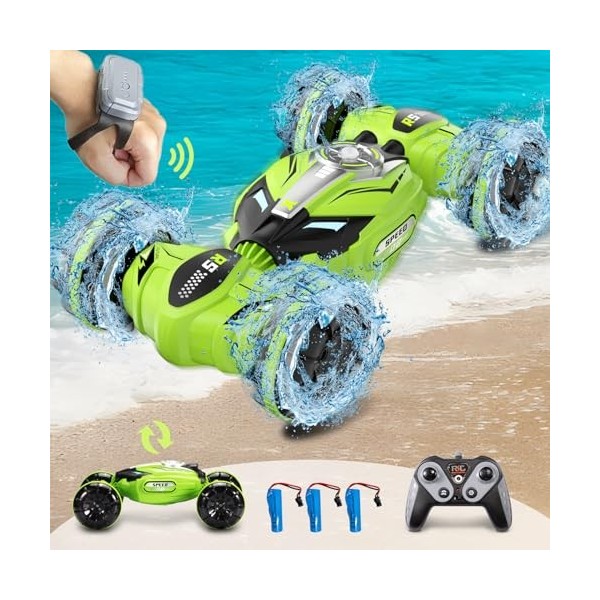 GARNHLOB RC Voiture Télécommandée Tout Terrain Enfants 2.4GHz 360°Rotation Stunt Etanche 4WD Voiture Telecommandé Amphibie av