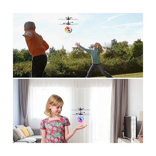 Boule Volante Lumineuse, Jouet Volant Flying Spinner Balle qui Vole Helicopter Avion Télécommandé Drone Enfant Jeux Extérieur