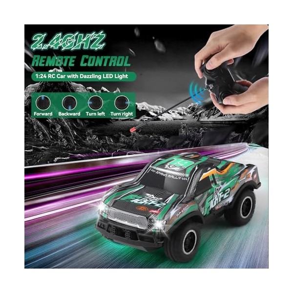 Coikes Voiture télécommandée 1:24 Voiture RC pour Enfants avec lumière LED RC Voiture de Course Jouet tout-terrain Télécomman