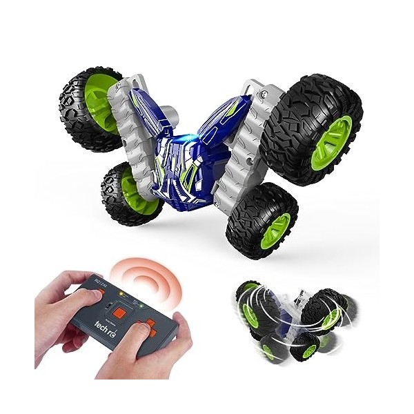 EYLM Voiture Telecommandé Enfant, 4WD RC Stunt Car 2.4GHZ Voiture Radiocommandée avec Rotation à 360° et Lumière LED pour Enf