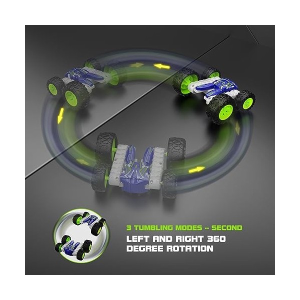 EYLM Voiture Telecommandé Enfant, 4WD RC Stunt Car 2.4GHZ Voiture Radiocommandée avec Rotation à 360° et Lumière LED pour Enf