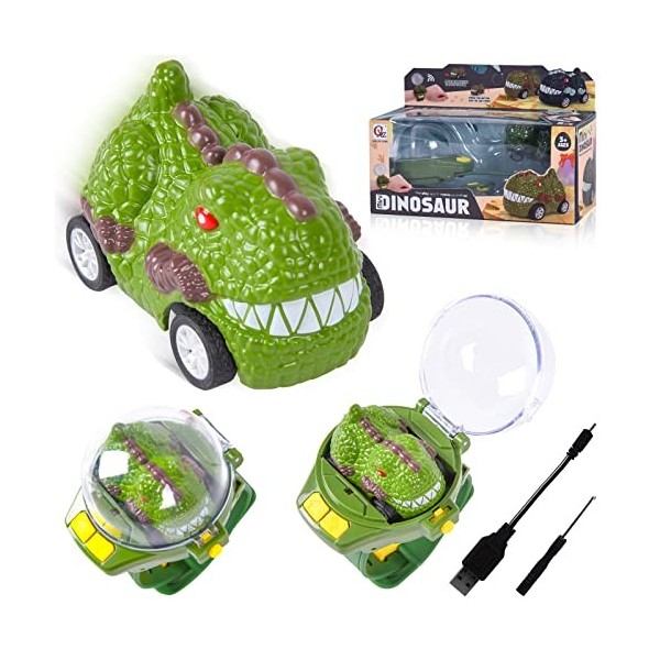 colmanda Dinosaure Jouet Voiture Montre, 2,4 GHz Mini Telecommandé Enfant Rechargeable par USB, Telecommande Montre Voiture, 