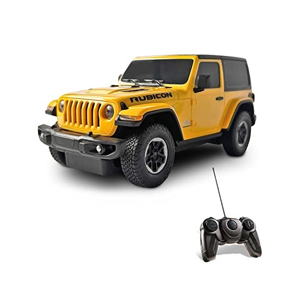 MONDO Motors, Jeep Wrangler JL, Modèle à léchelle 1 : 24, jusquà 8 km/h de Vitesse, Auto Jouet pour Enfants 63615 Jaune/Rou