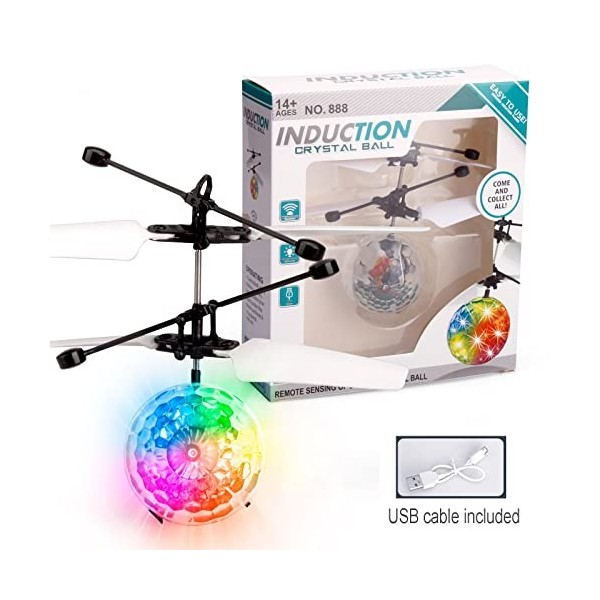 XUBX 2 pièces RC Flying Ball Kids Toys, Hélicoptère davion RC à LED avec capteur de Main, Mini hélicoptère Infrarouge Jouets