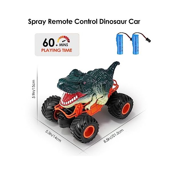 DoeDoefong Voiture Télécommandée avec Pulvérisation de Brouillard,Dinosaure Jouet pour Garçon Fille Voiture Rc Tout-Terrain à