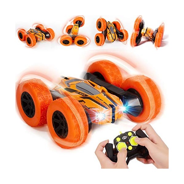 Vubkkty Voiture Télécommandée pour Enfants 4WD Voiture Télécommandée 2.4Ghz Étanche RC Stunt Car 360 ° Roating All Terrain St