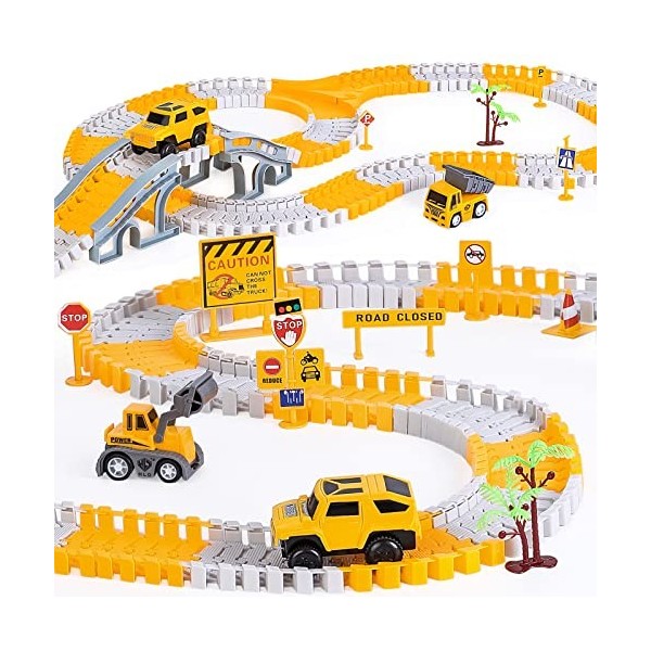 Vubkkty Lot de 245 Jouets de Construction pour Pistes de Course - Contient des excavatrices, Bulldozer, Chargeur, 2 Voitures 