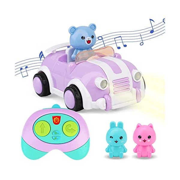 AmyBenton Voiture Télécommande avec Musique et Lumière - Voiture Radiocommandée Enfant 2 3 4 5 Ans avec Petite Télécommande p