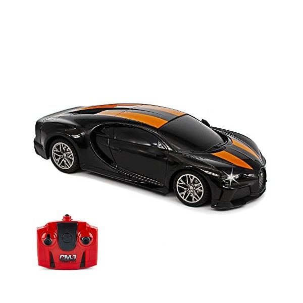 CMJ RC Cars Bugatti Chiron Voiture télécommandée sous Licence Officielle Échelle 1:24 Phares de Travail 2.4Ghz Noir/Orange 