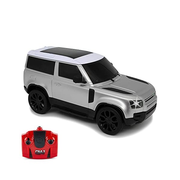 CMJ RC Cars Land Rover Defender Voiture télécommandée sous Licence Officielle 1:24 avec lumières LED fonctionnelles, Supercar